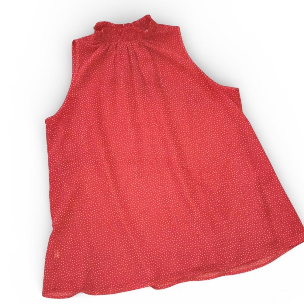 LOFT Outlet Sleeveless Mock Neck Blouse Polka Dot Shell Top Coral Red Medium - Picture 2 of 10